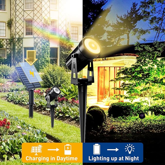 T-SUNUS 4 Pack Solar Landscape Spotlights Solar Garden Spot Light IP65 Waterproof 9.8ft Cable 2000mAh Separated Solar Panel Auto On/Off for Garden Driveway Pathway Pool Area(Warm White 3000K)