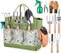 Gardening Tools 9-Piece Heavy Duty Garden Hand Tools with Fashion and Durable Garden Tools Organizer Handbag Rust-Proof Garden Tool Set Ideal Gardening Gifts for Women