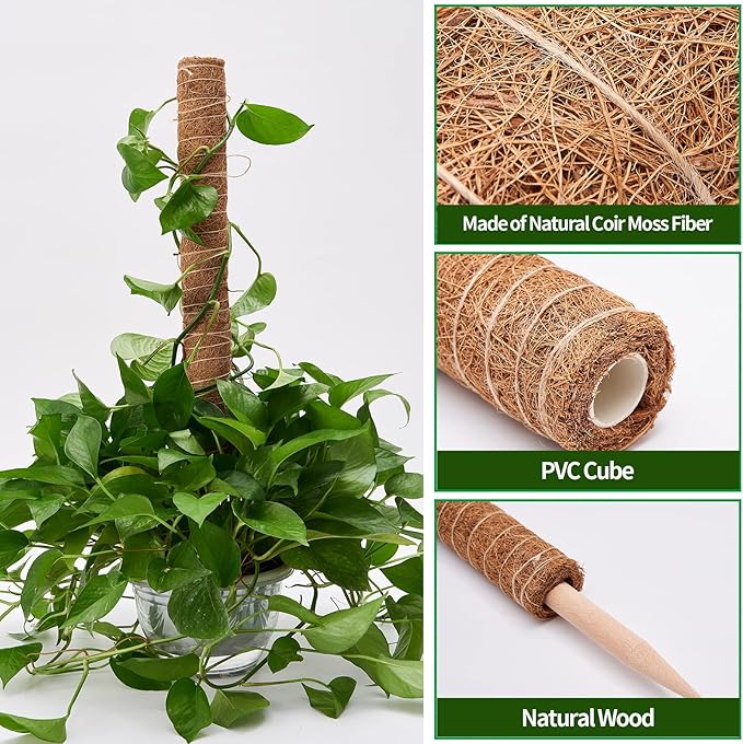 6 Pcs Moss Pole Extending to 68 Inches for Plants Monstera Plant Support Stakes for Indoor Climbing Plants Grow Upwards with 65ft Twist Ties 13ft Jute Rope 6.5ft Hook-and-Loop Strip