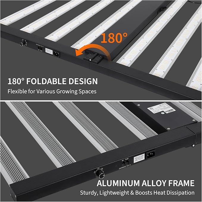 Garvee 600w 8-Bar LED Grow Light with Dimmable Full Spectrum - Foldable Design for 4x4Ft Coverage - 120v Commercial Plant Growing Lamp for Indoor Gardens &amp Vertical Farming