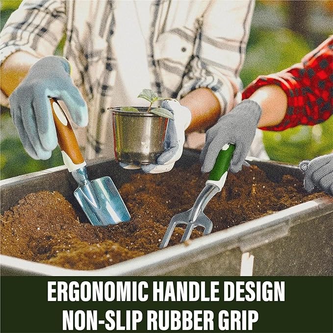 Garden Tool Set Gardening Tools Set of 9 Heavy Duty Garden Tools with Non-Slip Rubber Grip with Large Garden Bag for Tools for WomenMen for Women