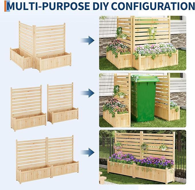 34x40 in Outdoor Privacy Fence Panels 2-Panel Wood AC Unit Screen with Planter Box Wood Privacy Fence Panels for Outside Yard Fence for Air Conditioner Trash Can Pool Patio &amp Backyard Decor