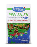 EarthWorks EW4H Replenish Lawn Fertilizer (8-2-2) Organic Compost Grass Food Deep Root Turf Booster Year-Round Green Soil-Building Formula for All Seasons 25 lbs