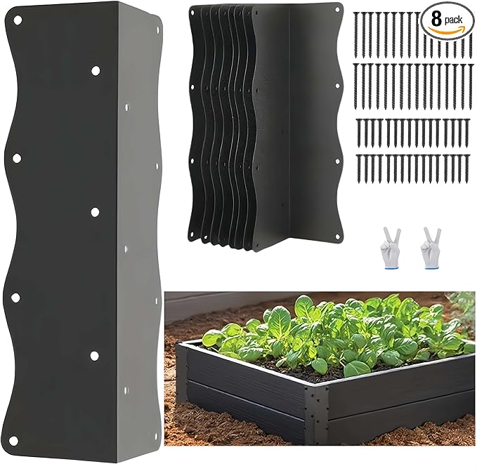 8 Pack Raised Garden Bed Corner Brackets Kit for 20-24 Raised Bed 11x3”x3“ Heavy Duty L Shaped Garden Bed Connectors with Screws Decorative Corner Braces for Planter Box Furniture &amp Wood Fen