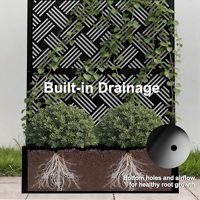 Metal Raised Garden Bed with Trellis Privacy Screen Planter Box for Climbing Plants 40 x 12 x 71 Inches Outdoor Standing Flower Bed with Drainage (Woven)