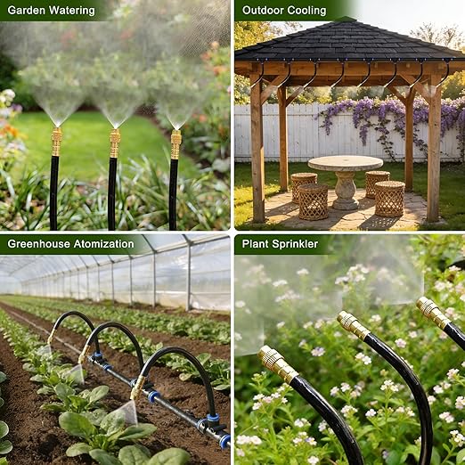 60FT Drip Irrigation System Automatic Garden Watering Kit with 360° Bendable Hose &amp 20 Adjustable Nozzles Water Pressure Powered Sprinkler System for Greenhouse Lawn GardenYard &amp Plants