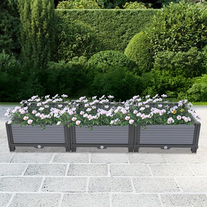 47x15x6in Raised Garden Beds Outdoor Planter Boxes Outdoor for Vegetables Flowers Herbs Garden Box with Drain Outlet Plastic Planter Raised Beds