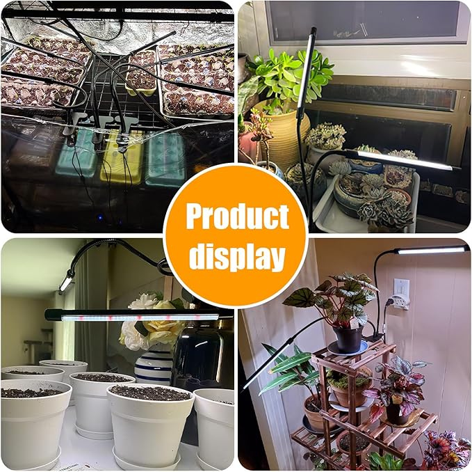 Black Grow Lights for Indoor Plants 168 LEDs Clip Plant Lights Full Spectrum LED Plant Growing Lamps with Flexible Gooseneck 4/8/12/18H Timer 3 Spectral Modes 10 Dimmable Levels 2Head x 2 Pack