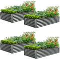 A ANLEOLIFE 4 Pcs 8X4X1.5 ft Rectangular Galvanized Raised Garden Beds Outdoor for Planting Vegetables Flowers Herb Quartz Grey