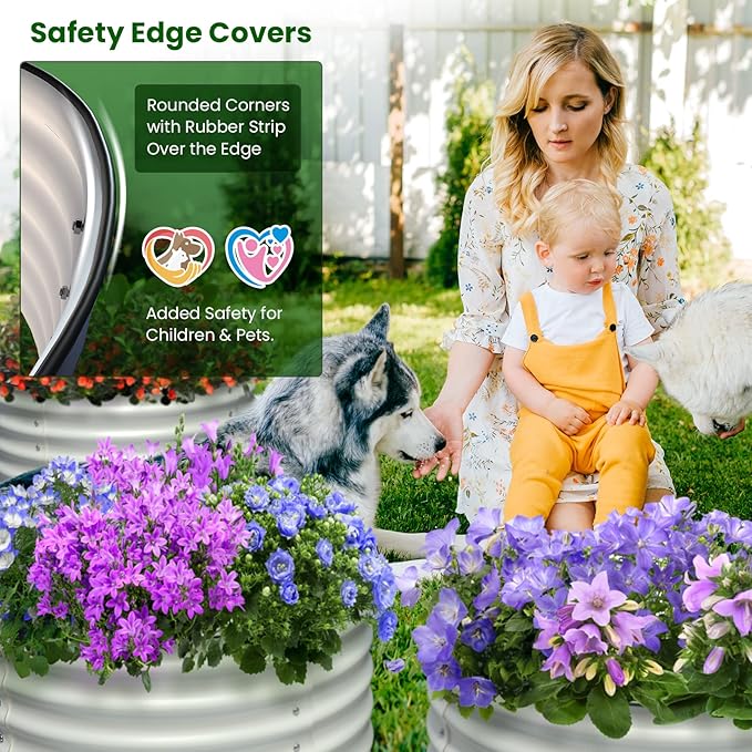 Olle Twin Round Raised Beds for Gardening Galvanized Planter Box for Vegetables Metal Raised Garden Bed Easy Setup Round Metal Raised Bed for Urban Farming Ivory 24 X 17
