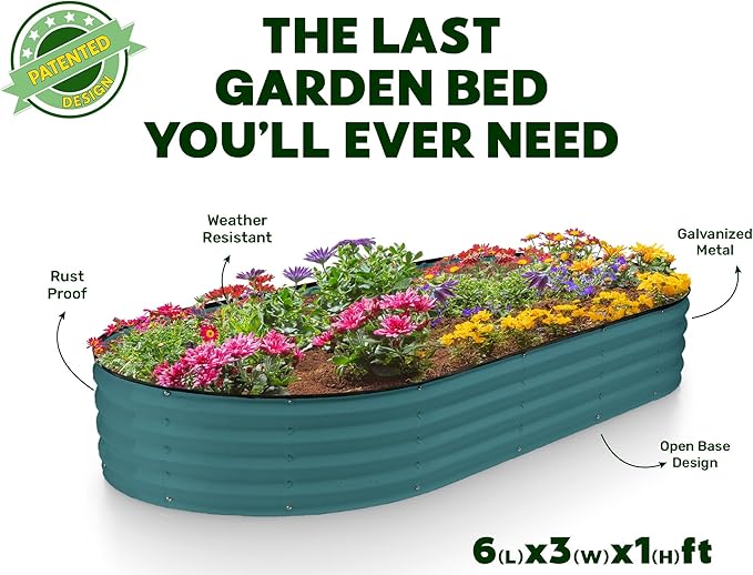 Plant &amp Plot Galvanized Raised Garden Beds Outdoor // 6×3×1 ft Planter Raised Beds for Gardening Vegetables Flowers // Large Metal Garden Box // Patented Tool-Free Design (Turquoise)