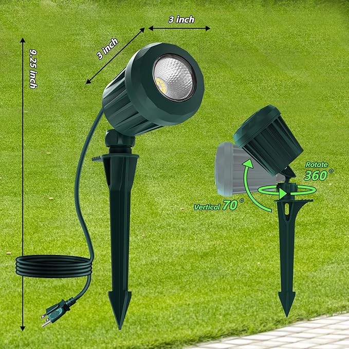 Spotlight Outdoor – 120V Plug-in 2700K Warm White LED Landscape Spot Lights with RGB 3 Lenses for Yard Garden Lawn&ampTree Decor IP67 Waterproof Perfect for Holidays&ampEveryday (4 Pack Green)