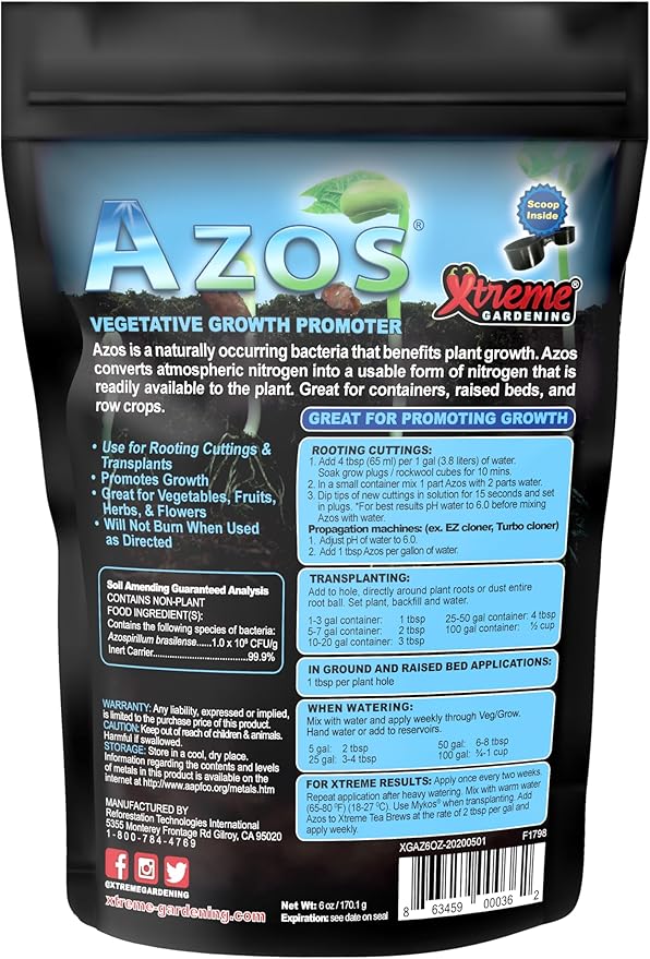 Xtreme Gardening AZOS 6 oz – Beneficial Nitrogen-Fixing Bacteria for Plants &amp Trees – Natural Root Stimulator &amp Growth Promoter for Cloning Seedlings &amp Transplants