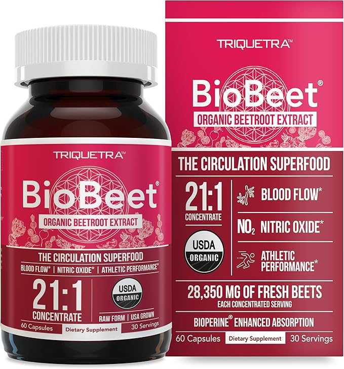 BioBeet® Max Strength Beet Root Capsules - 21:1 Concentrate Each Serving Derived from 28350 mg Organic Beetroot - Absorption Enhancement with BioPerine® Black Pepper Extract (60 Capsules)
