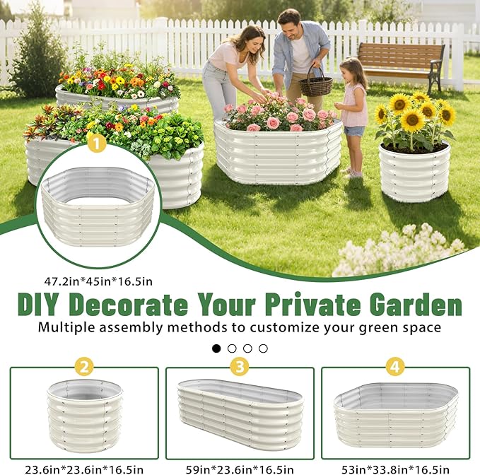 Hexagon Raised Garden Bed 48 Inch Diagonal &amp 16.5 Inch Tall Galvanized Steel Planter Box with Wave-Shaped Metal Panels for Outdoor FlowerTreeHerb &amp Vegetable Garden (Cream white 4FT X 1.5