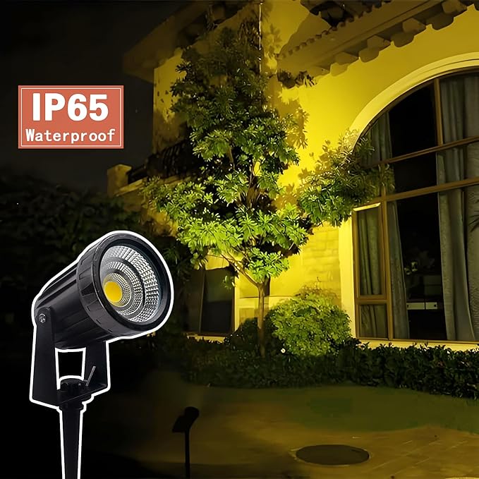 Outdoor Landscape LED Lighting 12W Waterproof Graden Lights COB Led Spotlights with Spiked Stand for Lawn Decorative Lamp Self wiring 85-265V 3000K-6000K Lawn Lights (4 Packs) (Warm white 3000K)