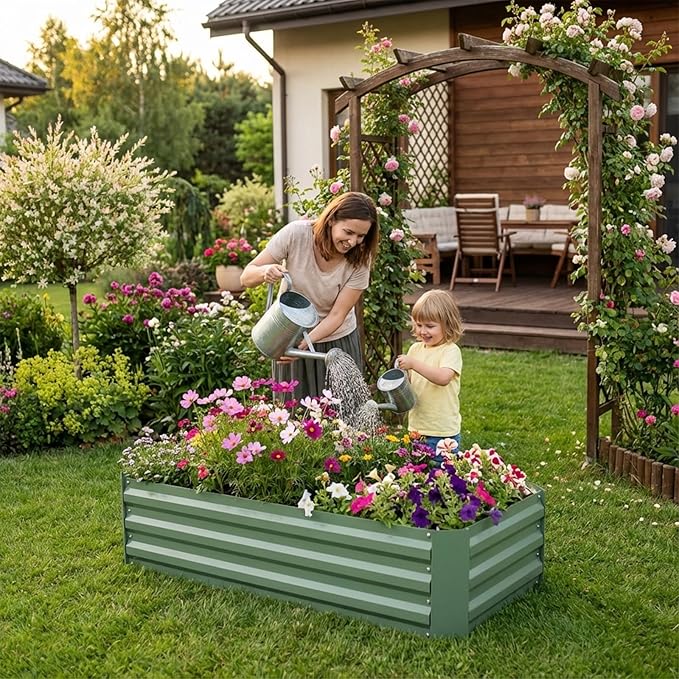 BPS Galvanized Raised Garden Bed 4' x 2' x 1' Metal Planter Raised Garden Boxes Outdoor for Flower Planters Vegetables Herbs