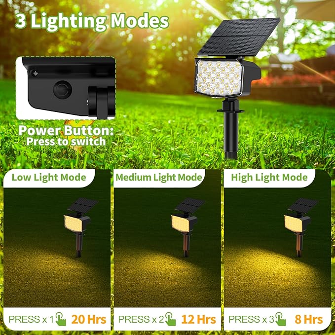 8 Pack Solar Spot Lights Outdoor 2-in-1 Solar Lights Outdoor Waterproof IP65 Solar Powered Landscape Spotlights 3 Modes for Yard Garden Pathway Driveway Tree(Warm White)