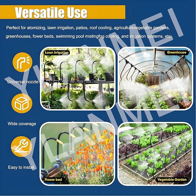 Quick-Connect Drip Irrigation System Kit360°Bendable Automatic Garden Watering SystemAdjustable Nozzle Copper Sprayer Sprinklersfor Greenhouse Yard Lawn Plant 40m/131ft+Timer