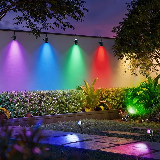 Low Voltage Landscape Lights LED Landscape Lighting 5W 12V Garden Pathway Lights Waterproof RGBW Walls Trees Flags Outdoor Landscape Spotlights with Stakes (12 Pack)