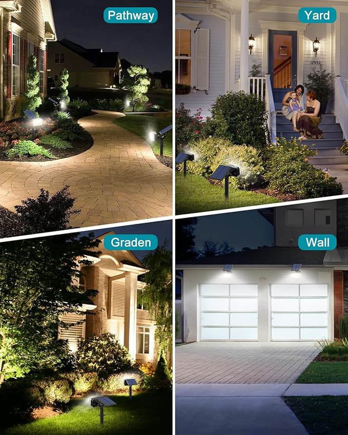 102 LEDs Solar Spot Lights Outdoor [ 4 Modes/8 Pack] Solar Spotlights Waterproof IP65 Adjustable Light &amp Panel Landscape Flood Powered Lights for Yard Garden Pathway Wall (Cool White)
