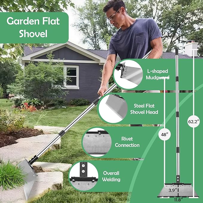 Garden Weed pullerTooHeavy Duty 12 Multi Flat ShovelScraper 14 Steel Thatch Rake with Adjustable Long Handle forLeaf &amp Moss&amp Edging &amp Ice &amp Snow Removal in Lawn DrivewaysPatios C