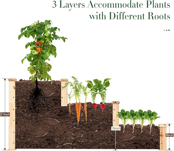 Giantex 3 Tier Raised Garden Bed Wood Elevated Planter Box Vegetable Flower Growing Bed Kit Outdoor Planting Container for Backyard Lawn Patio Planter Raised Beds Easy Assembly 49X49X22