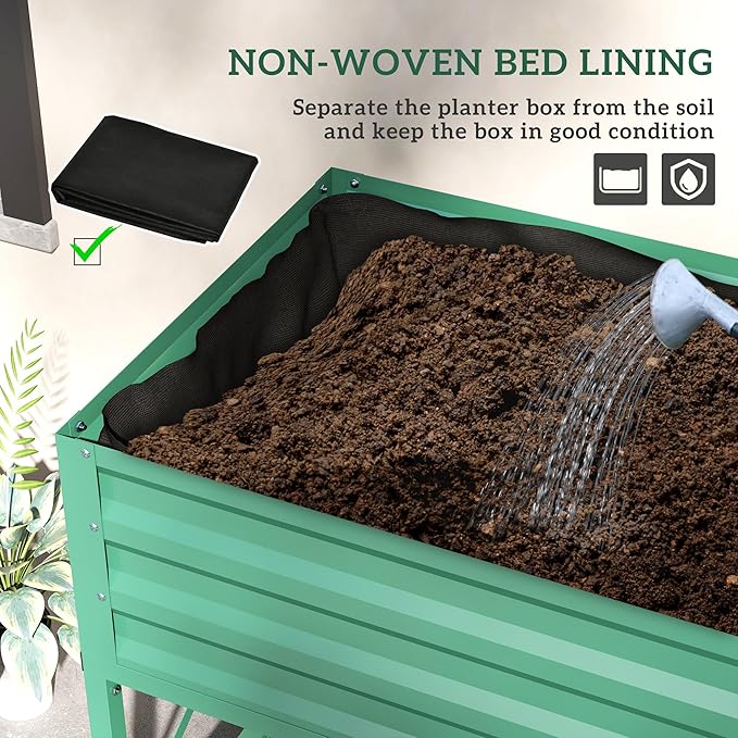 Gardening BedMetal Planter BoxGalvanized Raised Garden Bedwith LegsStorage Shelf and Bed Liner