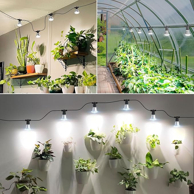 SANSI Hanging Grow Light String for Indoor Outdoor Plants 6 LED Grow Light Bulbs 72W with Optical Lens for High PPFD IP65 Waterproof Plant Grow Lamp for Greenhouse Garden (Upgraded)