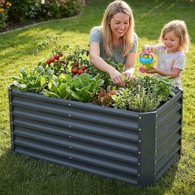4x2x2ft Raised Garden Bed - Galvanized Deep Root Planter Boxes Outdoor with Wing Nuts and Safety Edges for Gardening Vegetables Flowers Herbs Succulents - Gray