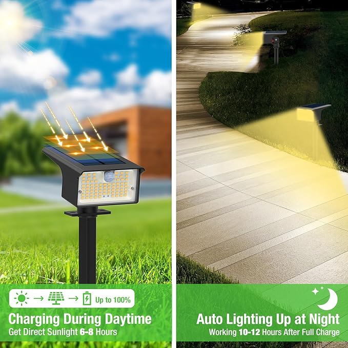 3 Pack Solar Spot Lights Outdoor Motion Sensor 3 Modes 62LED Motion Sensor Outdoor Lights 2-in-1 Solar Spotlights Outdoor Waterproof Auto On/Off Solar lights for Outside Yard Garden Wall Pathway