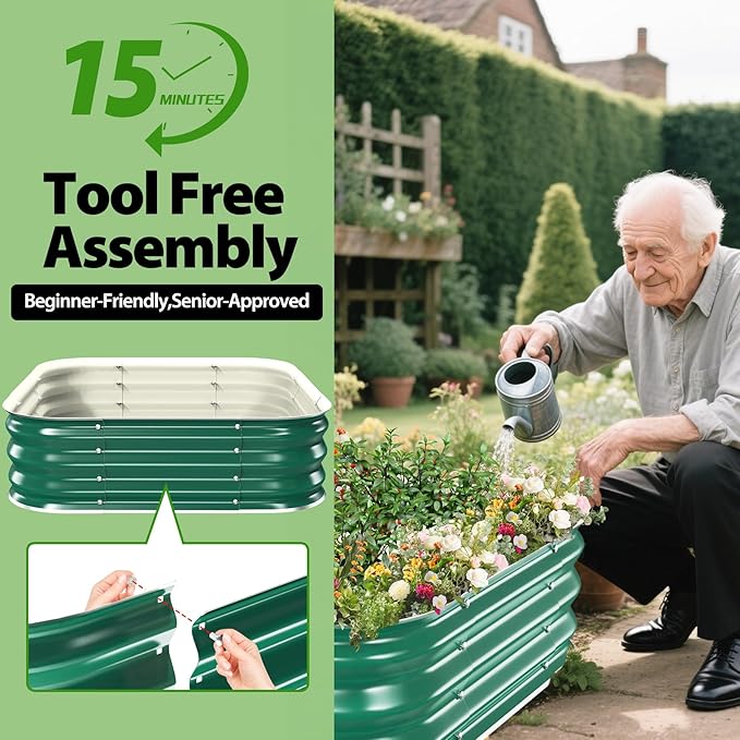 Galvanized Raised Garden Bed for Gardening 4x4x1ft Large Square Metal Planter Boxes Outdoor for VegetableFlowerHerbModular Above Ground Growing ContainerGreenEasy Assembly