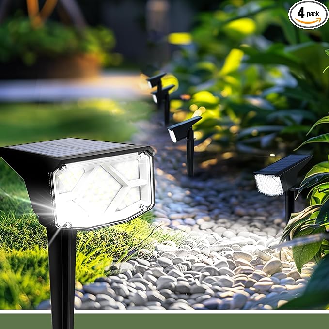 Solar Spot Lights Outdoor Solar Lights Outdoor Waterproof IP65 Compact Design Landscape Spotlights for Garden Tree Yard House Pathway Decorations 4 Pack Cool White