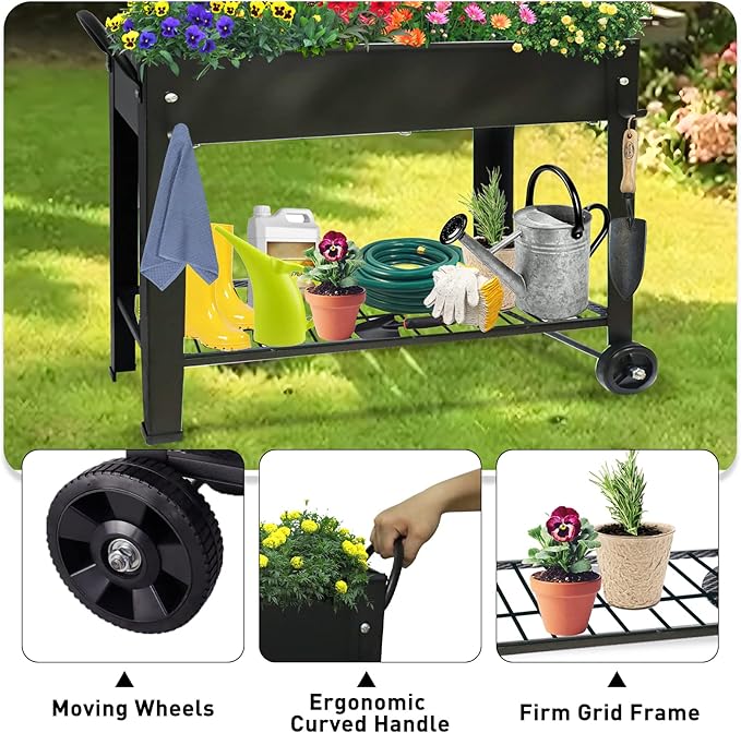 Raised Garden Planter Beds with Wheels Legs Large Planters Box for Indoor Outdoor PlantsMetal Galvanized Elevated Rectangle Herb Planter Box for Vegetables Flower Patio 31.5 H
