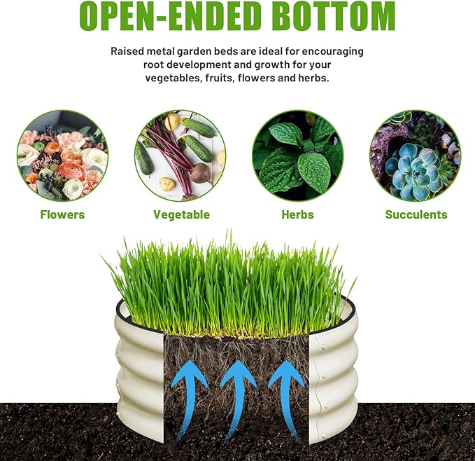 SnugNiture 2x2x1ft Round Galvanized Raised Garden Bed Kit Outdoor Metal Planter Box for Planting Plants Vegetables White