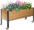 Wood Rectangular Garden Planter Box with Wheel Raised Garden Bed OutdoorPlanters for Outdoor Plants 37 * 13 * 15 Elevated Planter Box for Herbs Vegetables Flowers Outdoor Patio Deck Balcony