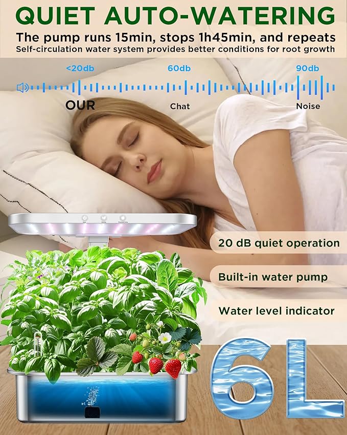 Stainless Steel Hydroponics Growing System Kits Controlled Smart Indoor Garden with LED Grow Light Full Spectrum 15 Pods Plant Germination Kit with Quiet Pumpfor Vegetables HerbsGardening Gifts