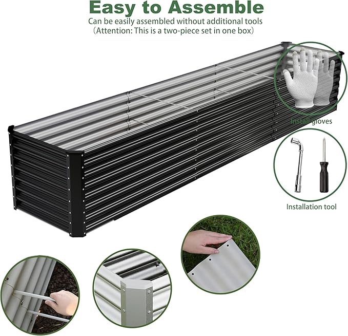 12x2x2ft Raised Garden Beds Outdoor Kit Galvanized Planter Garden Boxes Outdoor Metal Raised Garden Beds for VegetablesFruitsHerbFlowerBlack