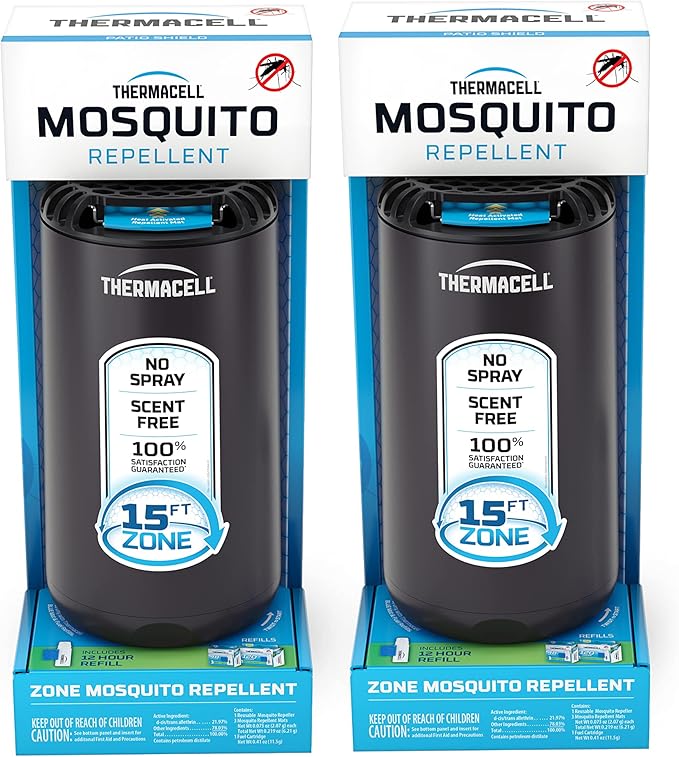 Thermacell Patio Shield Mosquito Repeller (2-Pack Bundle) Includes 24-Hour Refill &amp 6 Repellent Mats Highly Effective Mosquito Repellent for Patio Bug Spray Alternative