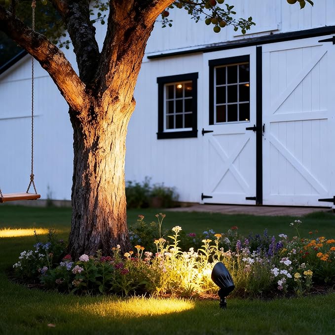 VENUS MANUFACTURING Low Voltage Landscape Spot Light Landscape Lighting Kits 380 Lumen Waterproof 50W Halogen Outdoor Spotlights 12V 3000K Warm White Metal Tree Lights for Garden &amp Yard