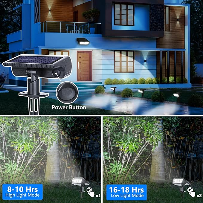 Toodour Solar Spot Lights Outdoor 4 Pack Solar Christmas Lights Outdoor with 2 Modes Waterproof Solar Powered Flood Lights Landscape Lighting for Yard Garden Pathway Walkway Xmas Decor - Cool White