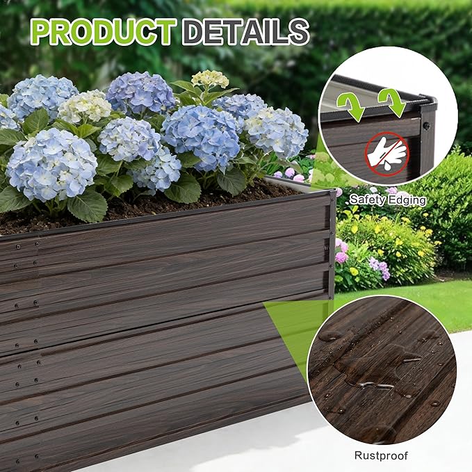 2 Pack Metal Raised Bed Garden Bed Kit 8x4x2ft Tall Galvanized Planter Raised Garden Boxes Outdoor Large Metal Raised Garden Beds for Flowers Vegetables Herbs