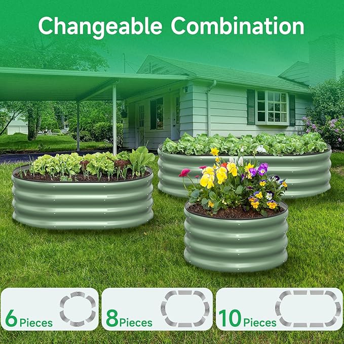 GreatBuddy Galvanized Raised Garden Bed 4×2×1 ft Outdoor Easy Assembly Planter Raised Beds Garden Boxes for Vegetables Fruits Flower Herb Anti-Rust&amp Weather-Resistant Oval Green