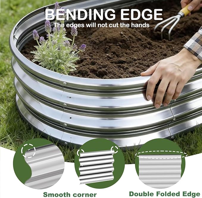 4x2x1ft-2pcs-Oval Raised Garden Bed Kit Galvanized Planter Garden Boxes Outdoor Metal Raised Garden Beds for VegetablesFruits FlowerSilver