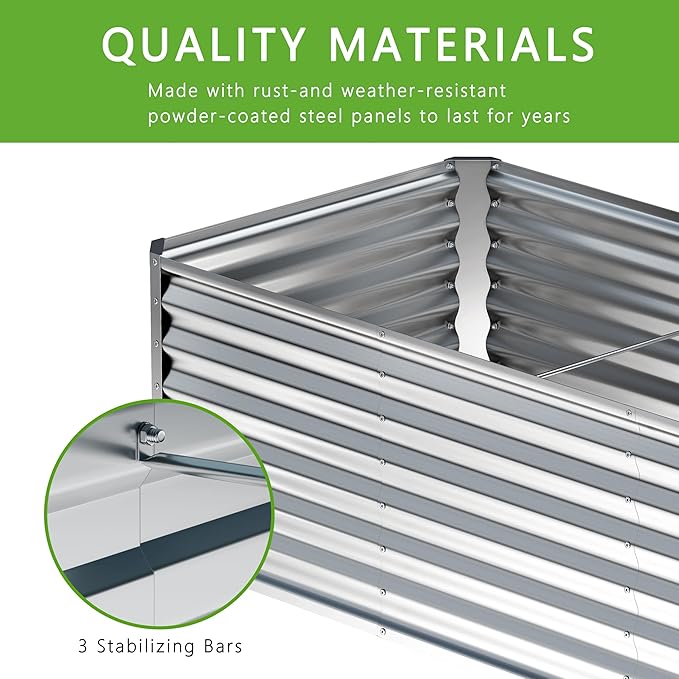 4x2x2FT Galvanized Raised Garden BedPlanter Raised Beds-Metal Garden BoxLarge Plant for Outdoor Planting Vegetables BedFlowerherb-Silver