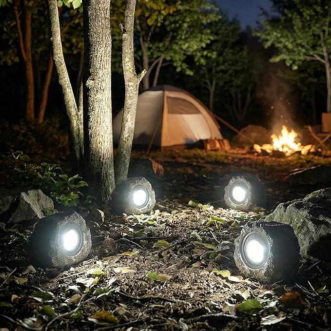 Solar Rock Lights Outdoor Garden Waterproof - Super Bright LED Solar Spotlights Solar Powered Landscape Path Decorative Garden Stone Lights for Pathway Walkway Yard Patio (2 Pack)