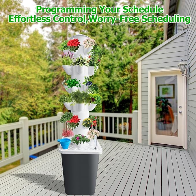 Hydroponics Growing System 30-Plant Vertical Planter Germination Kit Indoor Smart Garden Vegetable Plant Kit with Pump and Movable Water Tank Gift for Gardening Lover (aa)