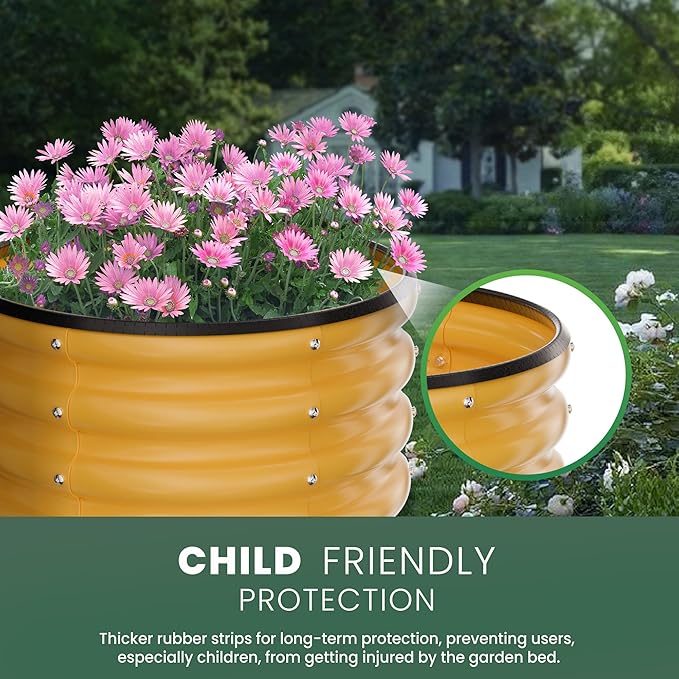 Round Galvanized Raised Garden Bed Kit 2 Pcs 2 x 2 x 1ft Autumn Gold Galvanized Garden Boxes Outdoor for Vegetables