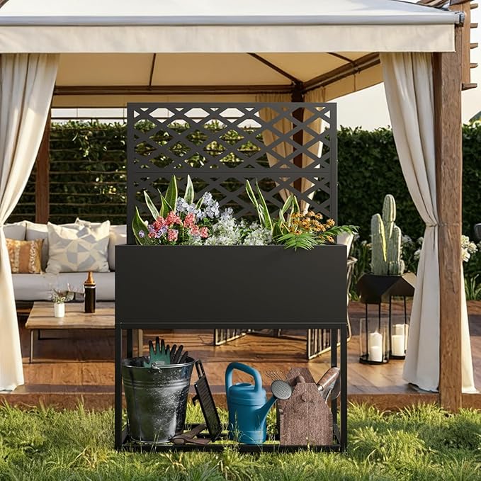 Metal Planter Box Multi-Functional &amp Easy to Assemble 55 H x 35 W Raised Garden Bed for Climbing Plants Elevated Standing Garden Planter with Drainage Holes for Outdoor Patio