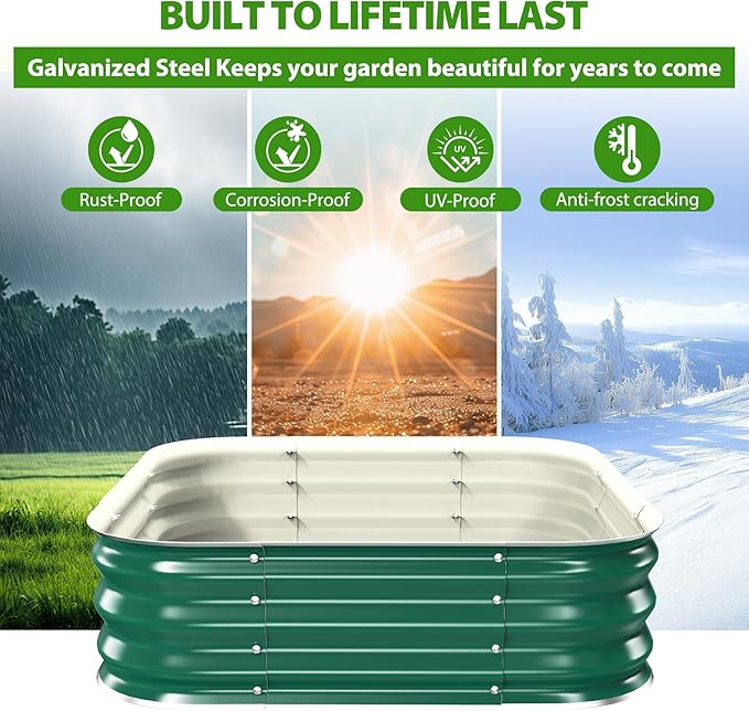 Galvanized Raised Garden Bed for Gardening 4x4x1ft Large Square Metal Planter Boxes Outdoor for VegetableFlowerHerbModular Above Ground Growing ContainerGreenEasy Assembly
